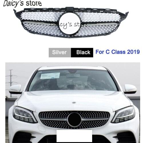 For M-B 2019 C-class W205 diamond radiator ABS silver black grille grill for C180 C200 C250 C300 C400