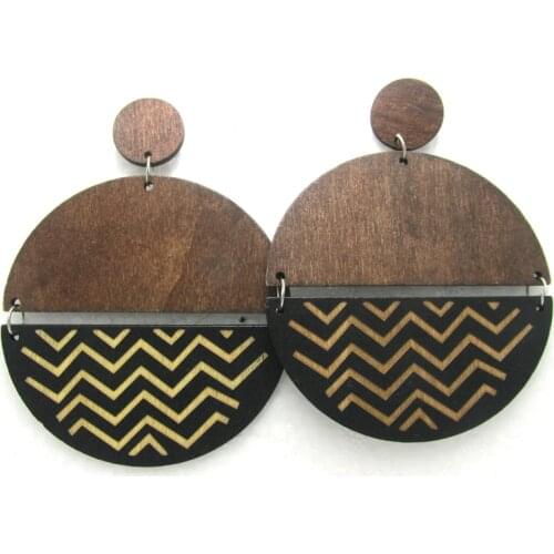 Free shipping!! Dark Brown Zig Shape Wood Dangle Earrings