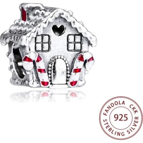 Genuine 925 Sterling Silver Gingerbread House Charms Beads for Jewelry Making Fits Original Bracelet berloques kralen