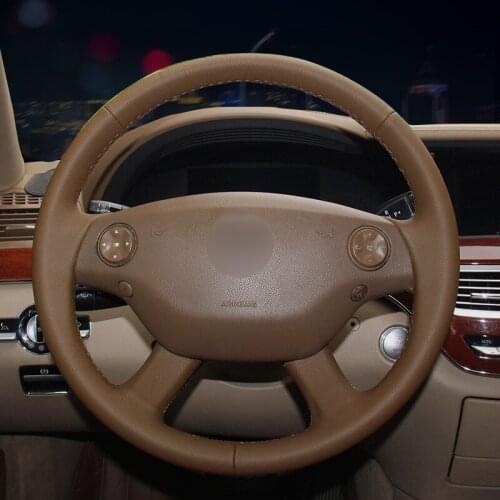 Handsewing Black Artificial Leather Steering Wheel Covers for Mercedes Benz S-Class 2006-2008 S350