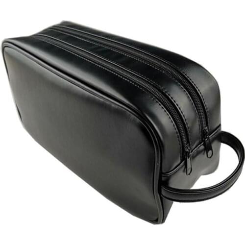 Coofit 1pc Unisex Faux Leather Toiletries Bag Double-Zippers Toiletry Case Travel Organizer Makeup Bags For Outdoor Travel