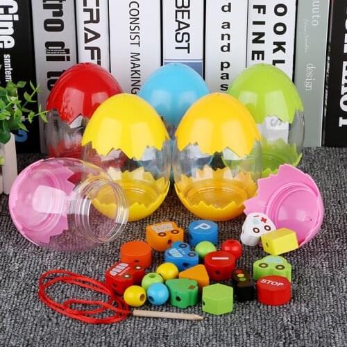 Wooden Children Dinosaur Eggshell Traffic Digital Beaded Building Block Puzzle Easy Storage of Intellectual Development Toys