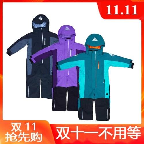 Childrens one-piece ski suits, big childrens winter suits, quilted wind-proof outdoor jackets, warm snowy equipment