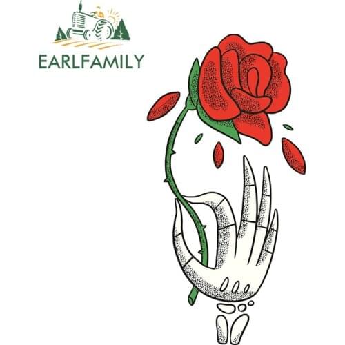 EARLFAMILY 13cm x 6.9cm for Skeleton Hand Rose Car Sticker Auto Bumper Window Stickers Fashion Occlusion Scratch Surfboard Decal