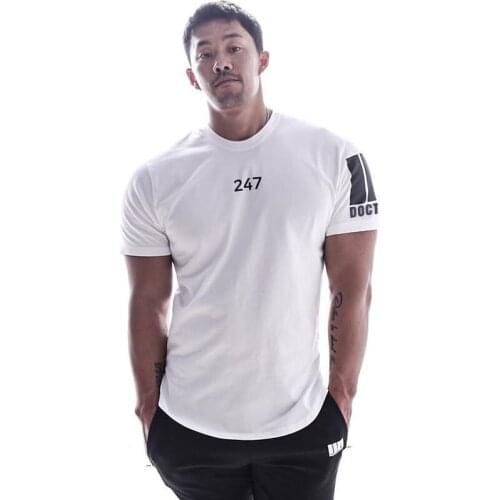 Summer new gym workout muscle sports short-sleeved round neck mens fitness casual T-shirt jogging training clothing