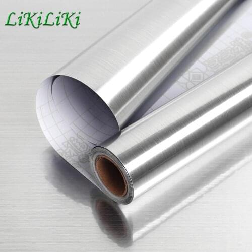 Glossy Self Adhesive Wallpaper Kitchen Cabinet Furniture Renovation Sticker Waterproof Brushed Silver Refrigerator Sticky Decal