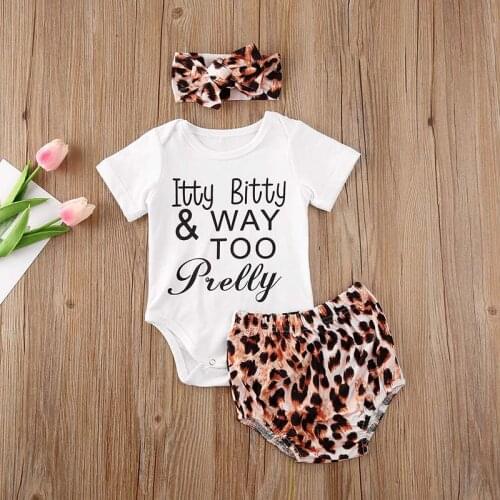 Newborn Baby Girl Clothes Set Summer Short Sleeve Romper Leopard Shorts Headband 3Pcs Outfit New Born Infant Clothing
