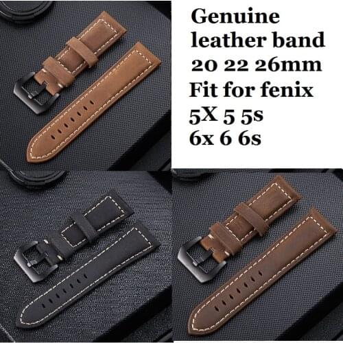 For Garmin Fenix 5 / 5X Plus 6 / 6X Pro Smart Watch Leather Band Watchband Strap Bracelet 20 22mm 26mm Wristband Strap