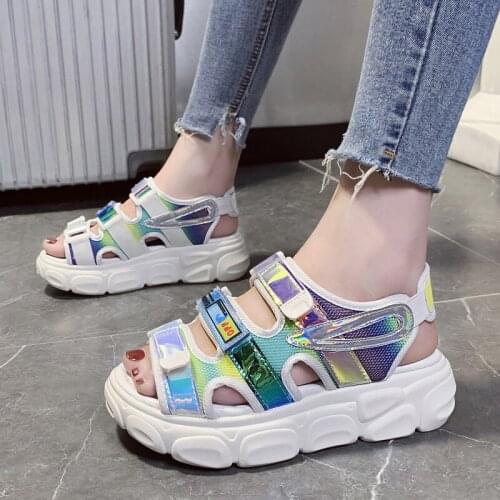 Nice Summer Platform Fish Mouth Shoes Women Vacation Beach Sandales Woman Sequined Fish Mouth Shoes Rome Sandal Zapatos De Mujer