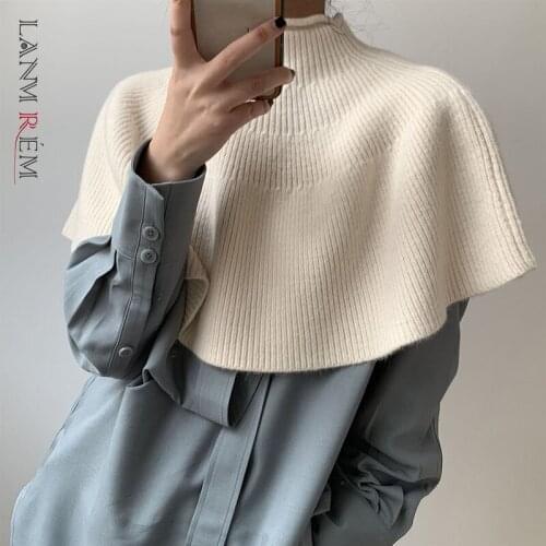 LANMREM Elegant Turtleneck Shawl Knitted Sweater Women Solid Pullover 2021 Autumn Winter Fashion Tide Top Clothing Female 2C2160
