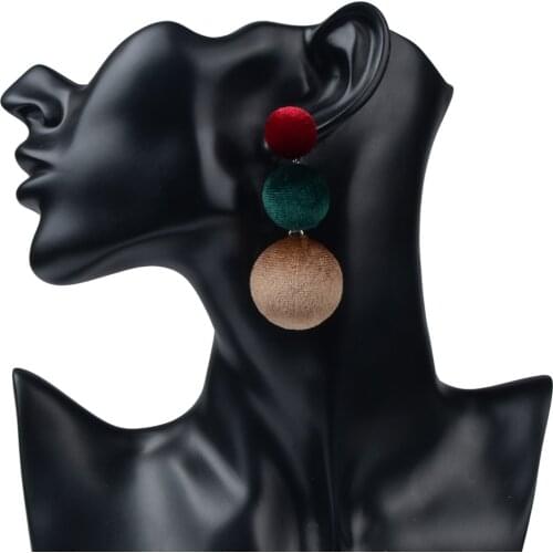 LFPU Fashion Pink Color Ball Statement Velvet Earrings Drop Long Pendant Earrings For Women Gift Jewelry