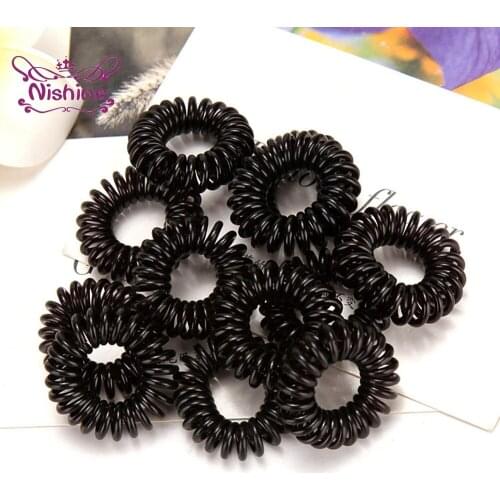 Nishine 100pcs/lot Fashion Rubber Band Headwear Spiral Shape Elastic Hairbands Solid Color Plastic Telephone Wire Kids Accessory