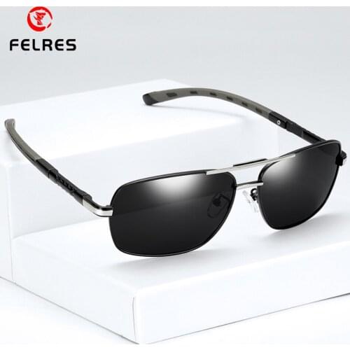 FELRES Metal Frame Square Polarized Oversized Sunglasses For Men UV400 Outdoor Driving Fishing Anti-glare Glasses With Box 8724