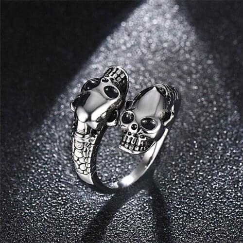 Mling Fashion Ring Men Punk Gold / Silver Skull Rings For Women Men Adjustable Ring Anillos Party Jewelry bague