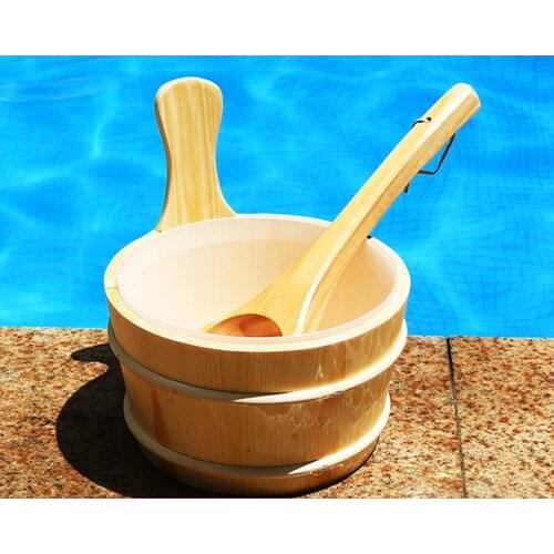 4L Sauna Large Capacity Wooden Bucket And Ladle Kit Steaming Bathroom Equipment Accessories For Sauna Room Tools