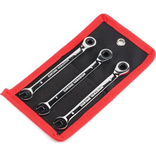 6 7 8mm Ratchet Wrench Set of Keys Spanner Flexible or Fixed Head with Storage Pouch for Small DIY Bicycle Repair Home Improvent