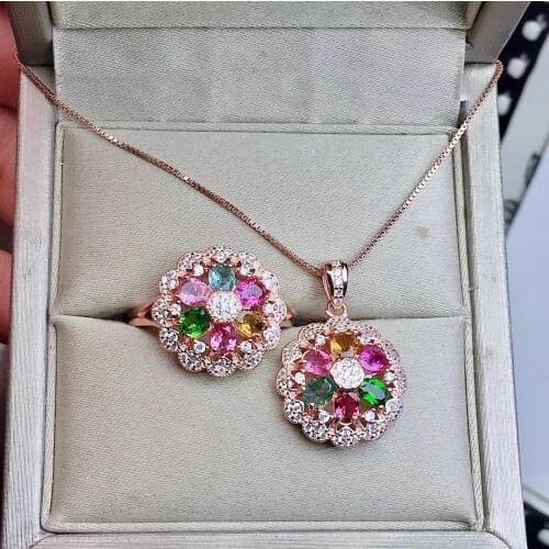 Natural tourmaline set, latest design, fashionable, candy color, 925 sterling silver