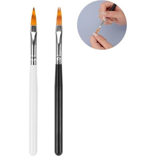 A0ND 2Pcs Artificial Wool Bristles Nail Art Brush Set with Wooden Handle Nail Gel Builder Painting Drawing Pen Manicure Tools