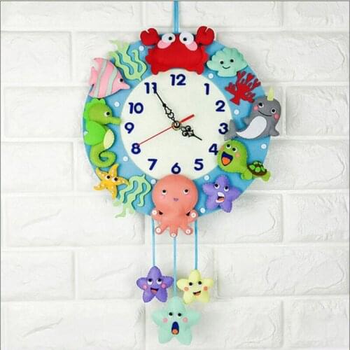 Felt Wall Clock Free Cutting DIY Clock Felt Material Package Forest Animal Theme Handmade Cloth Clock Living Room Decorartion