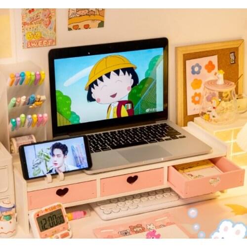 Desktop multifunctional storage pad display to improve sitting posture lovely office notebook shelf computer heighten frame J05