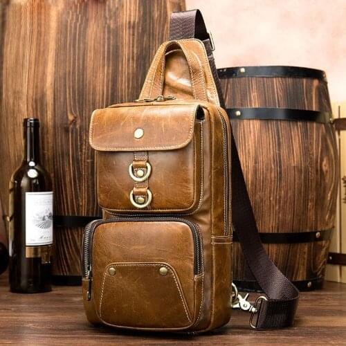 New Retro Crossbody Bags for Men Chest Bag Pack Casual Bag Cowhide Sling Shoulder Messenger Sling Bag Large Capacity Handbags