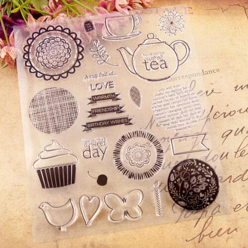 Cup of Tea Bird Words Transparent Clear Silicone Stamp for Seal DIY Scrapbooking Photo Album Decorative Clear Stamp T1003