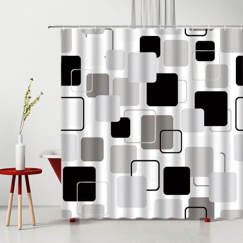Bathroom Shower Curtains Set Black And White Geometric Figures Bathroom Decoration Waterproof Polyester Fabric Household Items