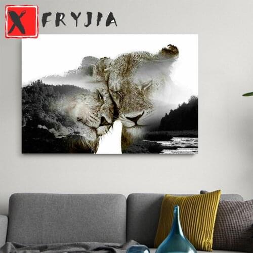 Rhinestone painting Abstract art two lions stitch cross diamond embroidery diamond painting mosaic diamond home decoration