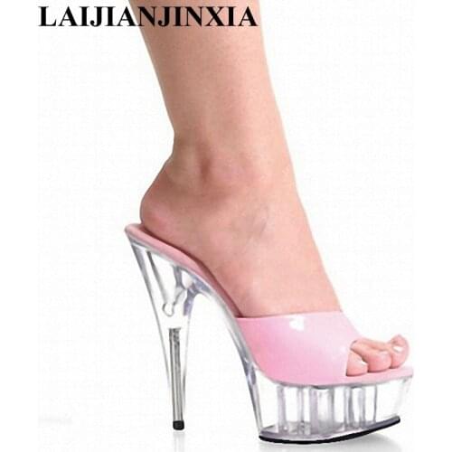 LAIJIANJINXIA 15CM High Heels Party Transparent Platform Romantic Sexy Slippers Dancing Shoes Open Toe Women Pole Dance Shoes
