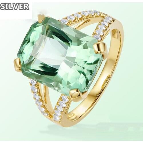 Green Crystal Rectangular Stone Jewelry Rings For Women Rings For Party Anniversary Green Tourmaline, Olivine Engagement Ring