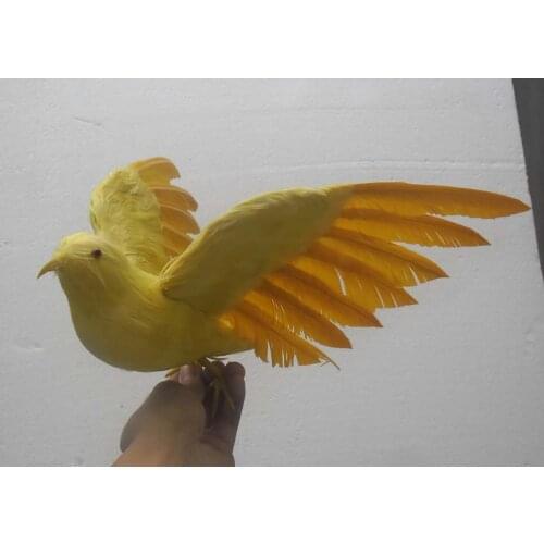 About 30cm yellow feathers bird plastic foam & feathers spreading wings bird model toy,garden,bonsai decoration gift w5561