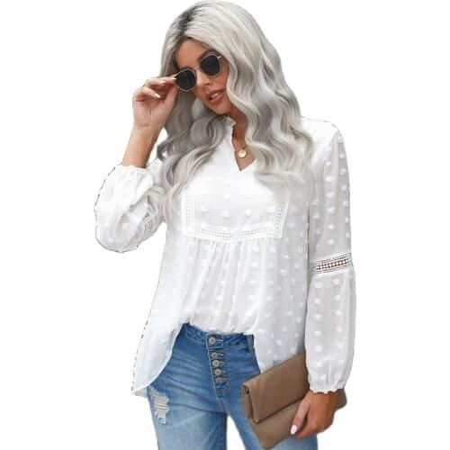 Chiffon Blouse Women 2021 Summer Shirts & Blouses New V-neck Puff Sleeve Top Women Clothing Work White Shirt