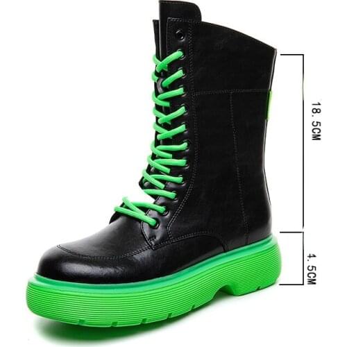 Krasovki 2021 Women Boots Genuine Leather Autumn Winter Motorcycle Booties Platform Thick Sole Shoes