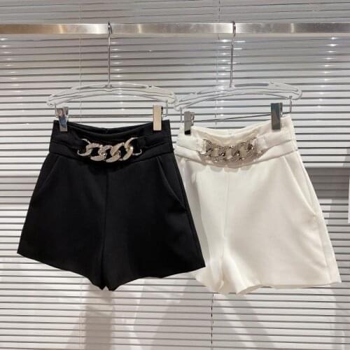 Women Shorts Metal Chain Design Elegant 2021 Spring New Black White Suit Pants Shorts