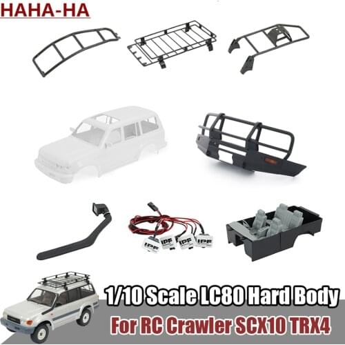 1/10 Scale LC80 Hard Body Mount Roof Rack Interior Tail Ladder Spare Wheel Carrier Snorkel LED Lamp for RC Crawler TRX4 SCX10