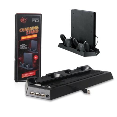 2 Cooling Fan Cooler Vertical Stand + USB 2.0 Hub Ports + Controller Gamepad Charger Station Charging Dock for PS4/Slim Console