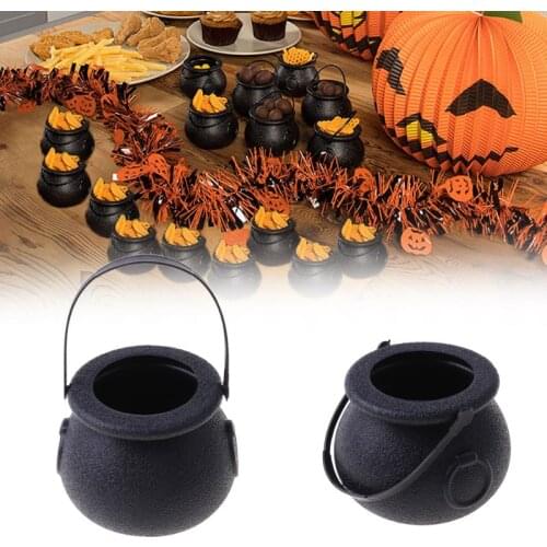 20 pcs Mini Candy Kettles Witch Skeleton Cauldron Holder Pot with Handle for Halloween, Easter, Patricks Day Party
