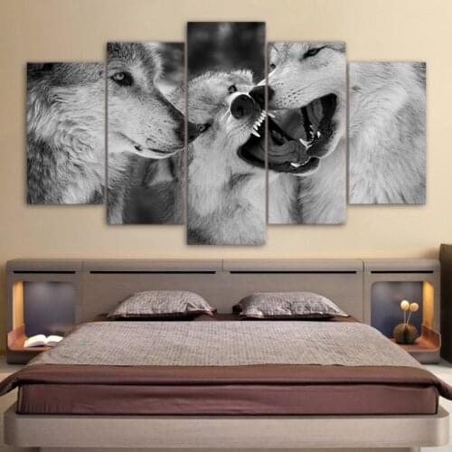 5 Pieces Wild Animal Wolf Pictures Wall Art Modular Living Room Hd Printed Modern Canvas Painting Poster Home Decor