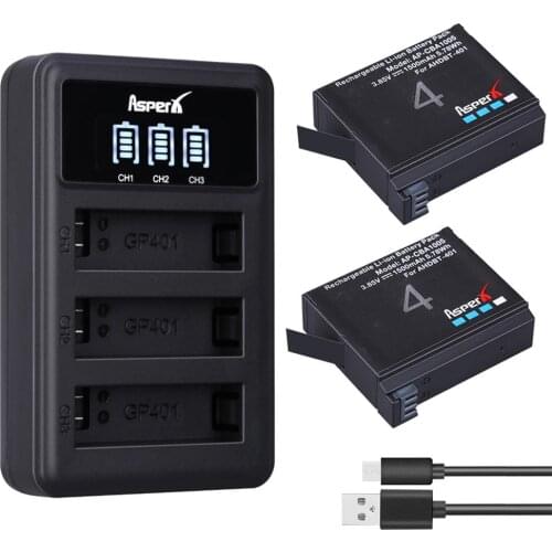 2Pcs 1500mAh AHDBT-401 Battery for Gopro Hero 4 Battery AHDBT401 AHDBT 401 + LED 3-Port USB Charger For GoPro Hero4 HERO4 Camera