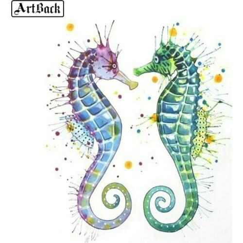 Watercolor seahorse 5d diamond painting full square / round drill 3d diamond embroidery sewing artwork mosaic crafts