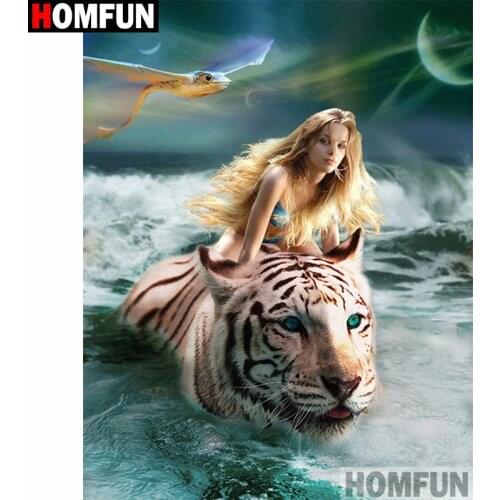 HOMFUN Full Square/Round Drill 5D DIY Diamond Painting "Beauty tiger" Embroidery Cross Stitch 5D Home Decor Gift A16541