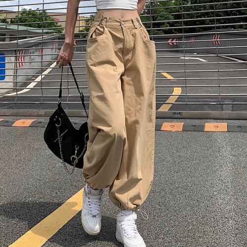 Oversize Cago Pants Womens Loose Wide Leg Pants Adjustable Waist Drawstring Trousers Female Streetwear Casual Joggers Long Pant