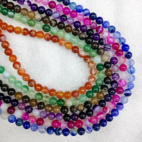 Natural striped stone beads 4-12mm semi-finished striped beads Semi-precious jewelry necklace DIY bracelet accessories39cm