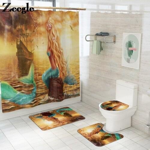 Home Decor Bath Carpet Shower Curtain Set Microfiber Bath Mat Non Slip Toilet Seat Cover Mat Absorbent Floor Mat for Bathroom