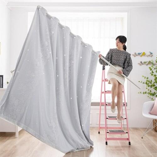 1 Panel Double Layers Curtain Little Fairy Tulle with High Shading Hollow Star Curtains For Living Room Bedroom Window 2JL626B