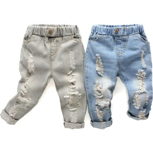 Boys girl hole Jeans pants Excellent quality cotton New Leisure children Trousers baby toddler Comfortable kids clothes Children