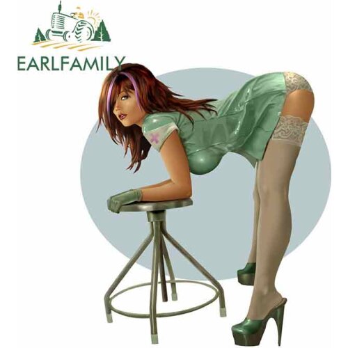 EARLFAMILY 13cm x 11.6cm Car Sticker Graphics Naughty Nurse Pin Up Girl Decal Car Styling Accessories