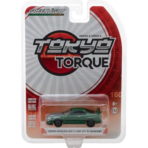GreenLight 1:64 2000 Nissan Skyline GT-R (R34) Metallic Green Alloy model car Metal toys for childen kids diecast gift