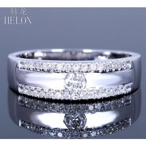 HELON Solid 10K White Gold 0.25ct 100% Genuine Natural Diamond Band Enagement Wedding Anniversary Women Trendy Fine Jewelry Ring