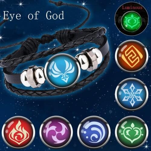 Game Cosplay Genshin Impact Weapon Prop Eye of God Water Wind Thunder Fire Rock Ice Element Luminous Bracelet Anime Jewelry Gift